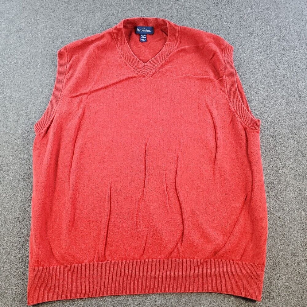 Paul Frederick Sweater Vest Shirt V-Neck Size Large Red Silk/ Cashmere Blend